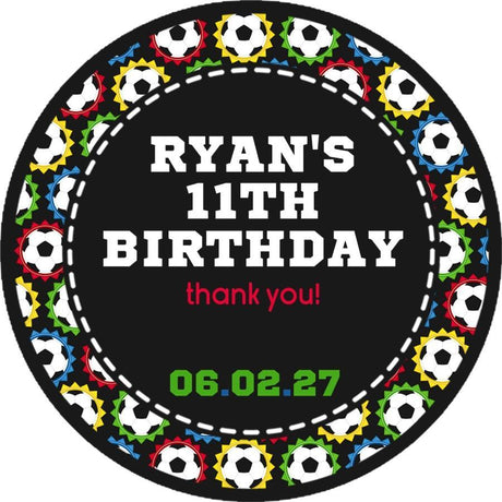Colorful soccer ball border favor labels for birthday parties