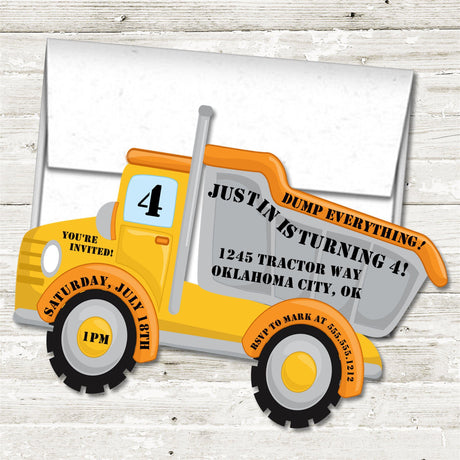 Construction Dump Truck Birthday Party Invitations