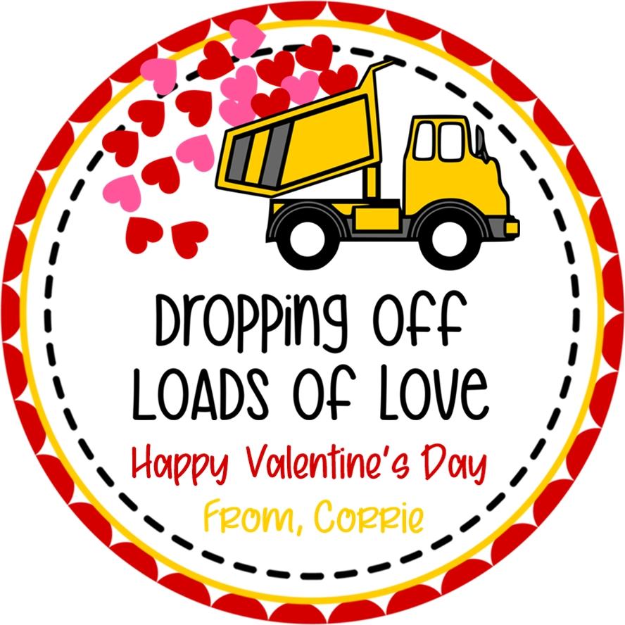 Construction Loads Of Love personalized classroom Valentine label