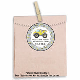 Construction crew birthday sticker with gray pattern and custom name