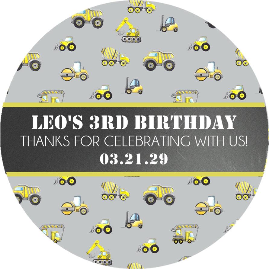 Construction truck pattern sticker in grey and yellow with personalized wording