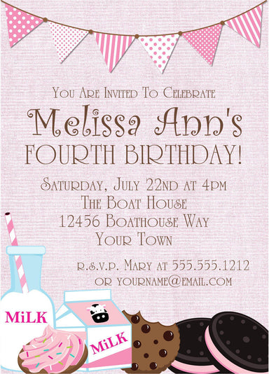 Cookies And Milk Birthday Party Invitations