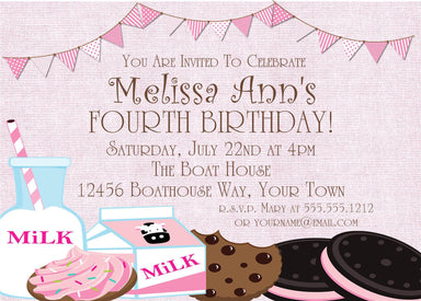 Cookies And Milk Birthday Party Invitations
