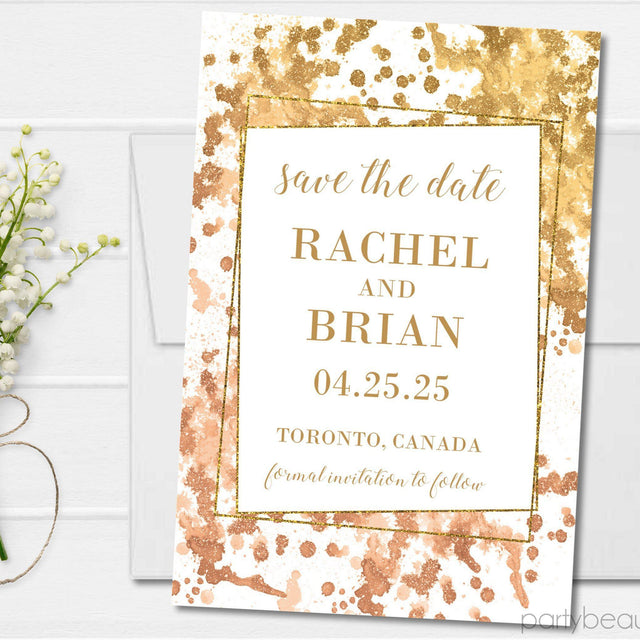 Copper gold wedding save the date