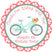 Coral bicycle birthday sticker with pastel bike and flower basket