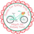 Coral bicycle birthday sticker with pastel bike and flower basket