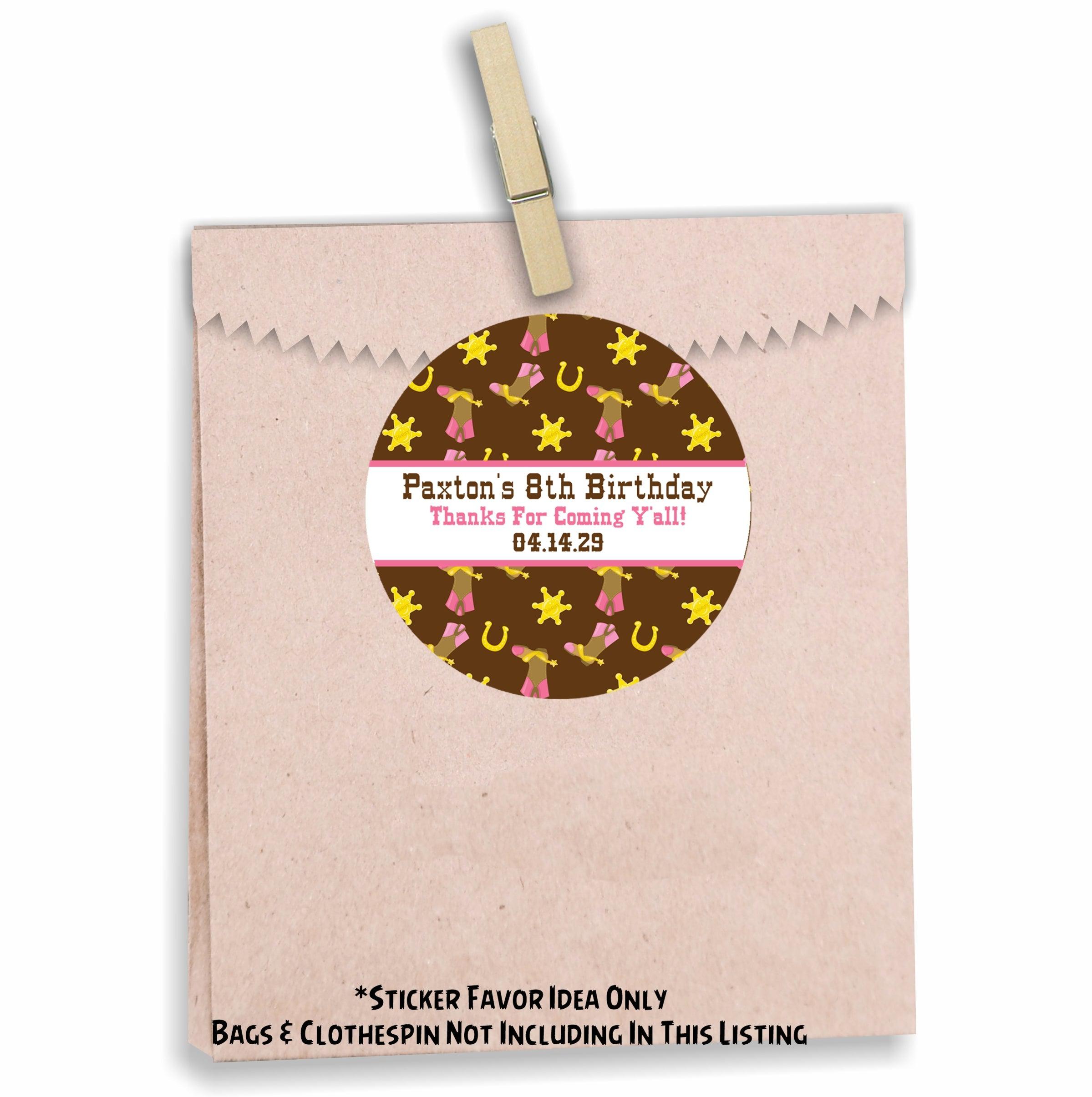Cowgirl Birthday Party Stickers Or Favor Tags