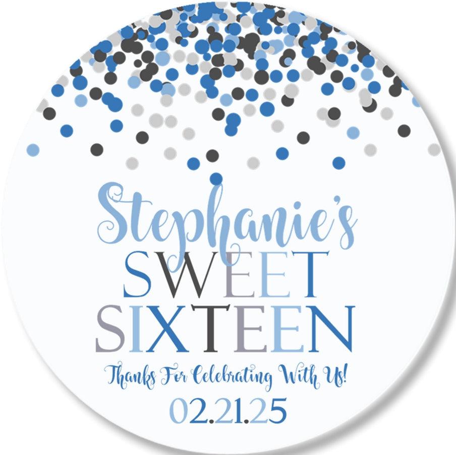 Custom Sweet Sixteen confetti party favor label