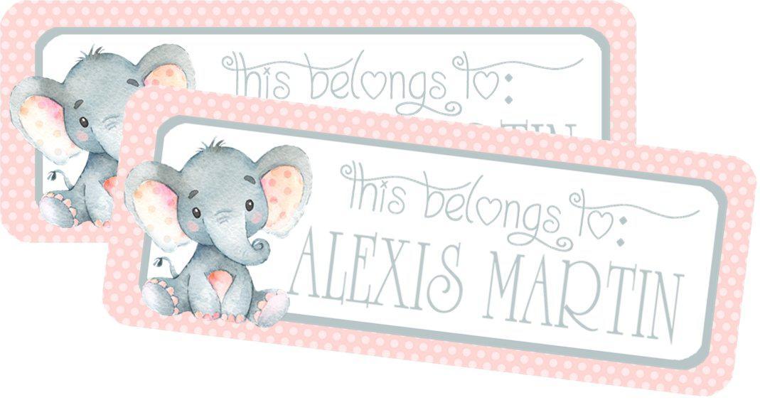 Custom elephant name label with soft pastel accents