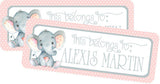 Custom elephant name label with soft pastel accents