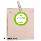 Custom jungle baby shower favor sticker with tropical leaves