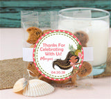 Custom luau birthday label featuring pineapple and hula girl artwork