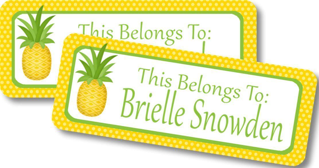 Custom pineapple name label with yellow polka dot border