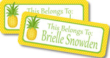 Custom pineapple name label with yellow polka dot border