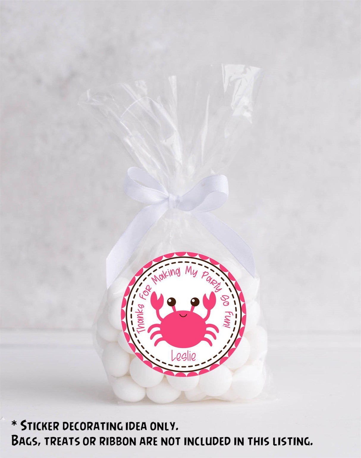 Custom pink crab sticker for kids’ birthdays