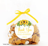 Custom sunflower party favor label with yellow floral design