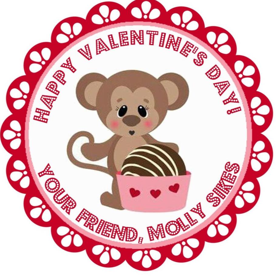 Cute Valentine monkey favor label with red accents