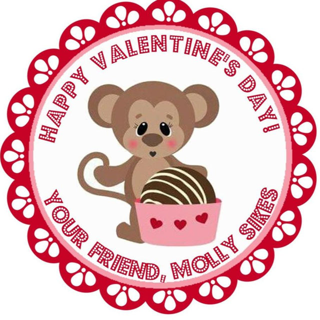 Cute Valentine monkey favor label with red accents