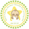 Cute baby sloth holding cloud on yellow star sticker
