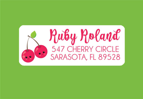 Cute cherry return address labels on envelope