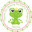 Cute frog princess birthday sticker with green and pink border