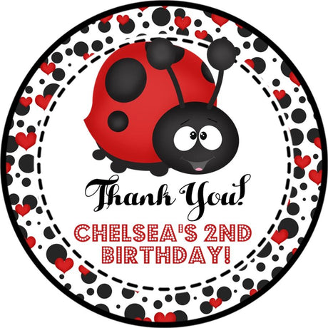 Cute ladybug birthday sticker with red and black border