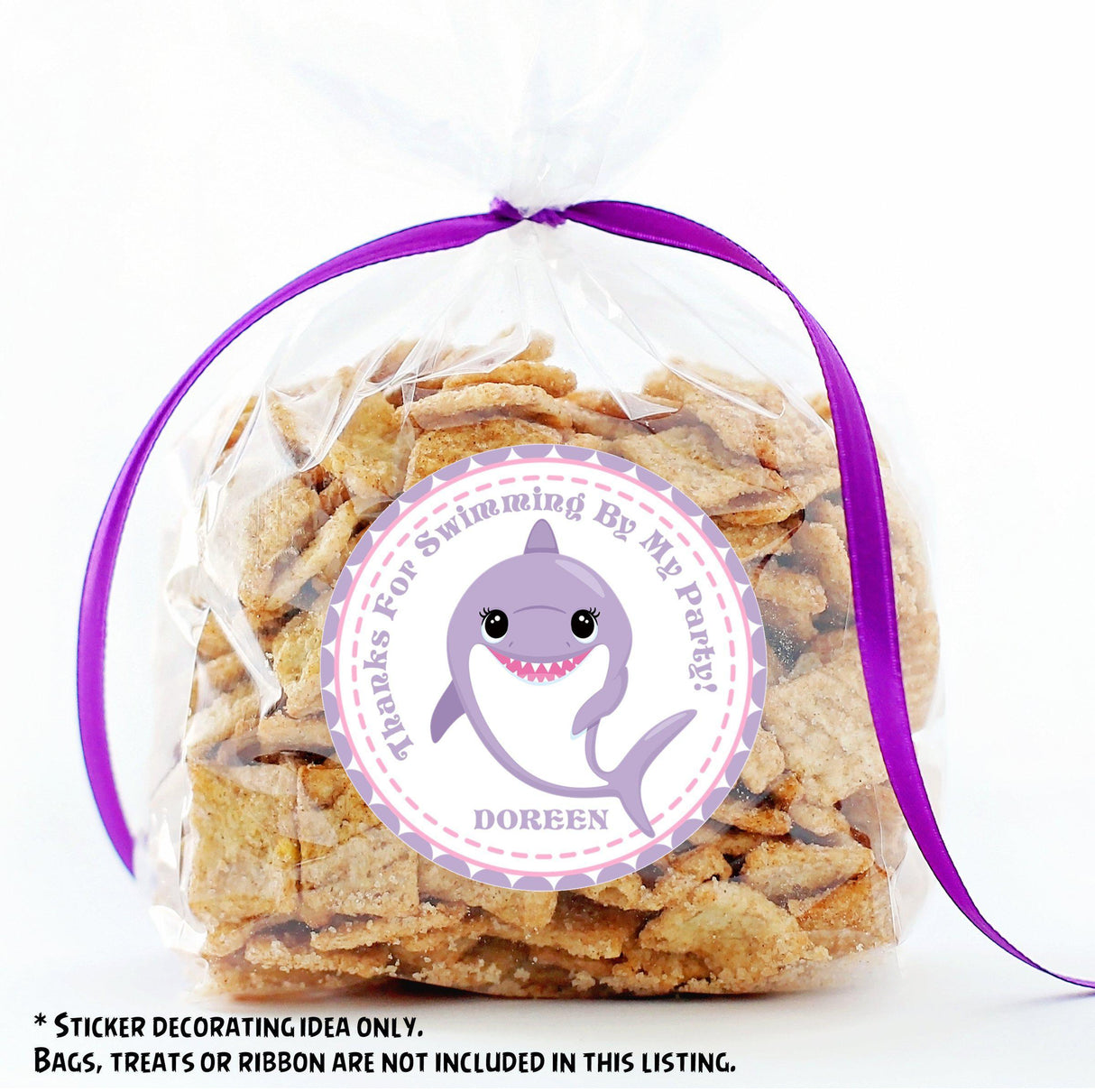 Cute purple shark theme sticker for girls’ birthdays