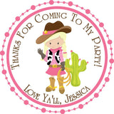 Cute western cowgirl party favor label in pink