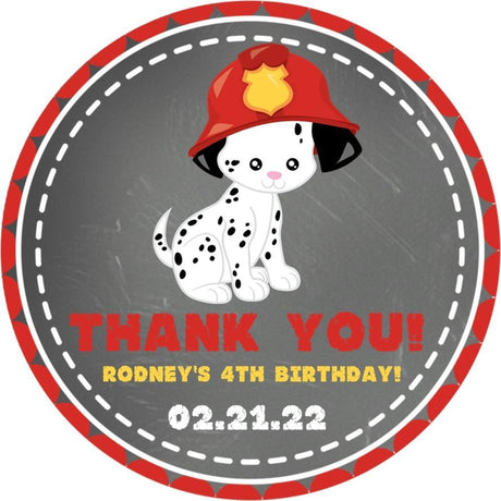Dalmatian firefighter birthday sticker with fire hydrant