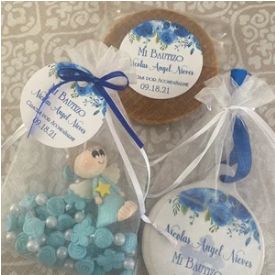 Dark blue Bautizo favor label