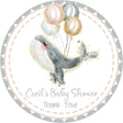 Dark gray whale baby shower sticker with balloons