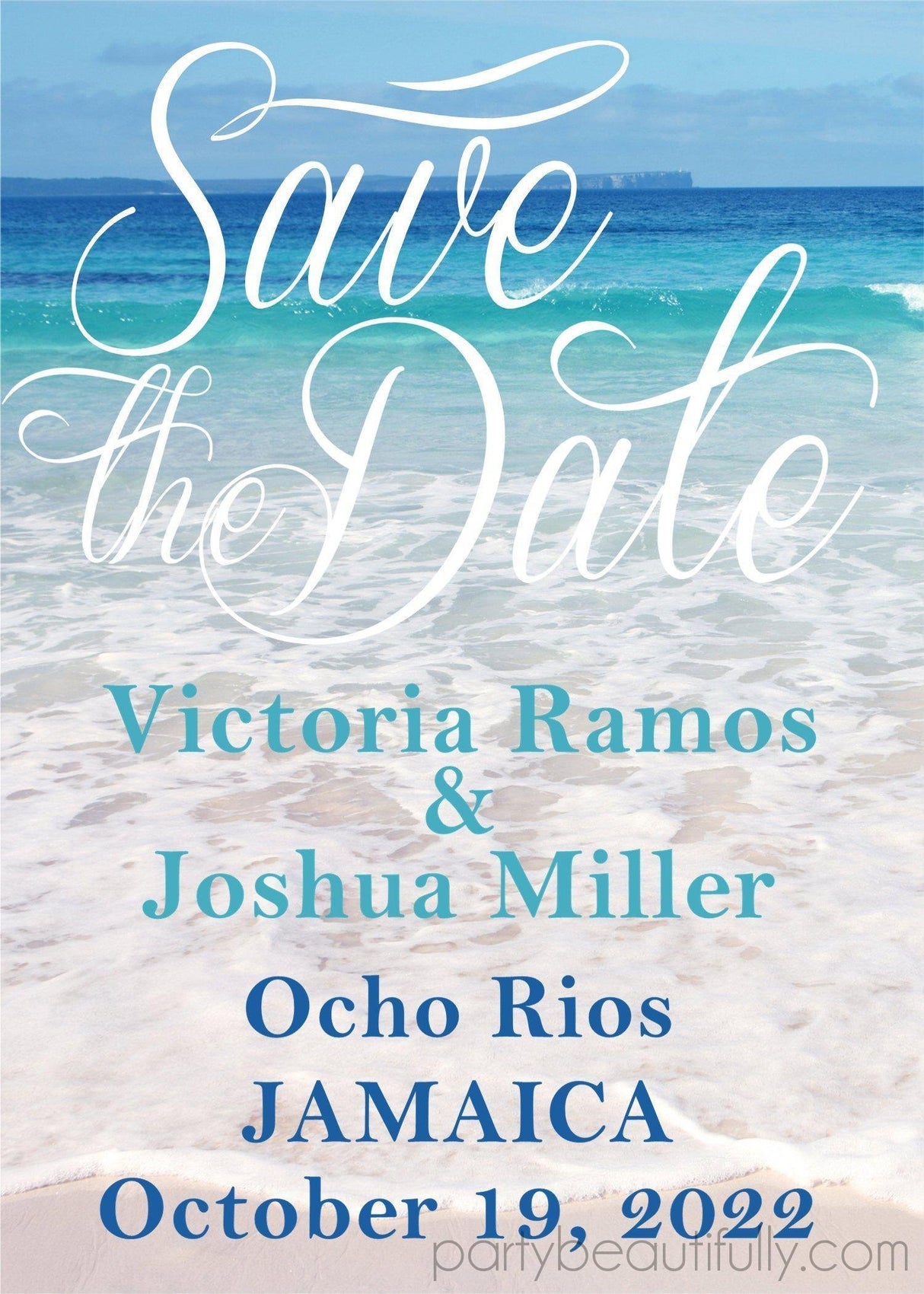 Destination beach wedding save the date cards