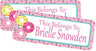Donut back to school name labels with pink, teal, and sprinkle accents