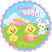 Easter chick and bunny stickers with pastel meadow scene
