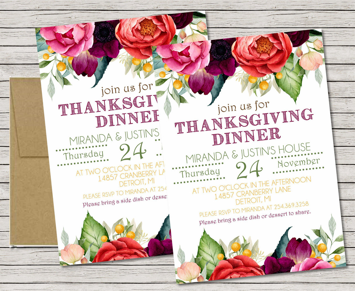 Elegant fall Thanksgiving invitation with greenery accents