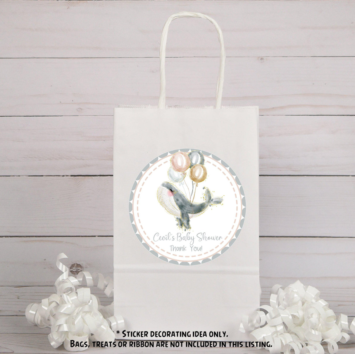 Elegant whale baby shower favor label