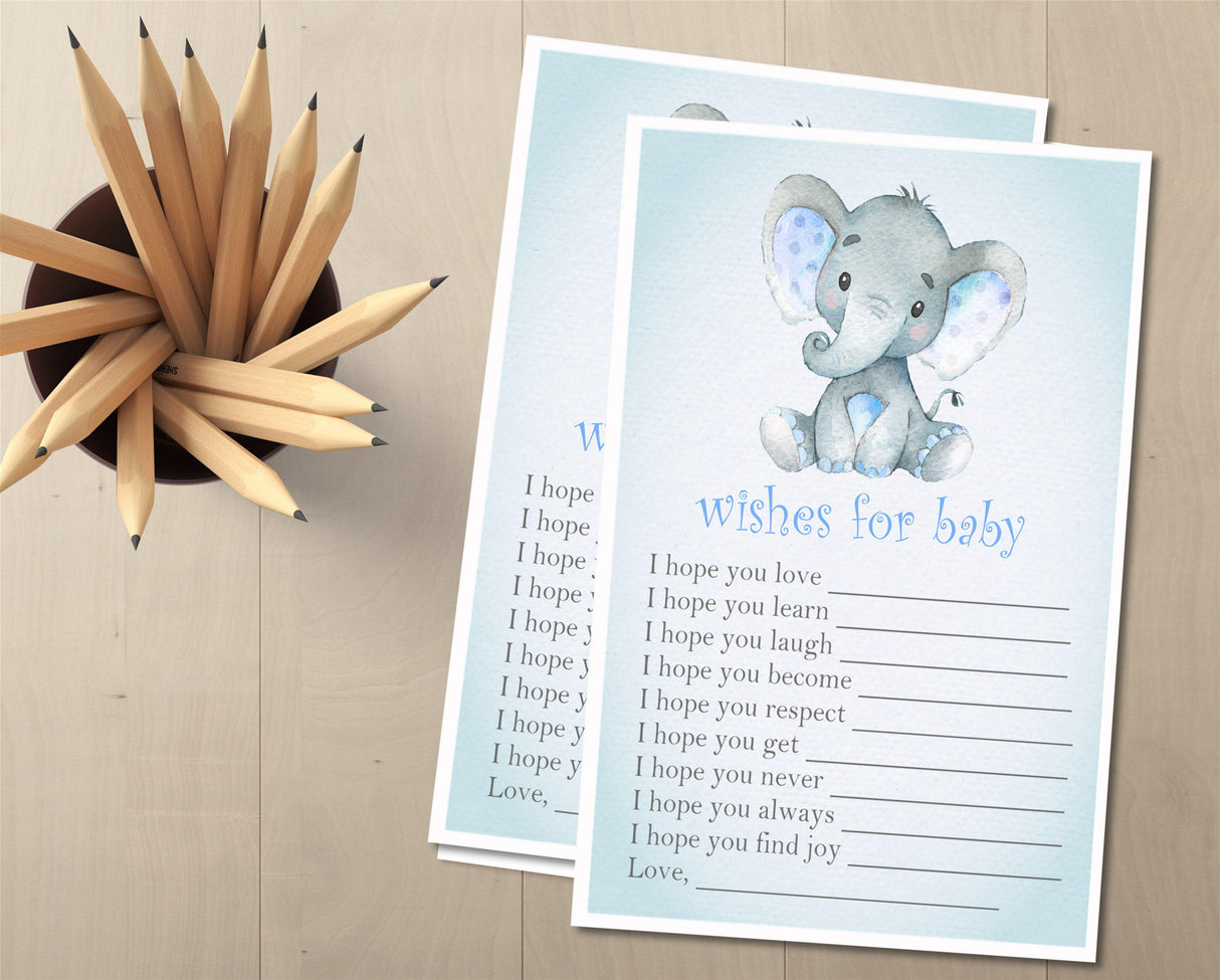 Elephant Theme Baby Shower Wish Cards Printable