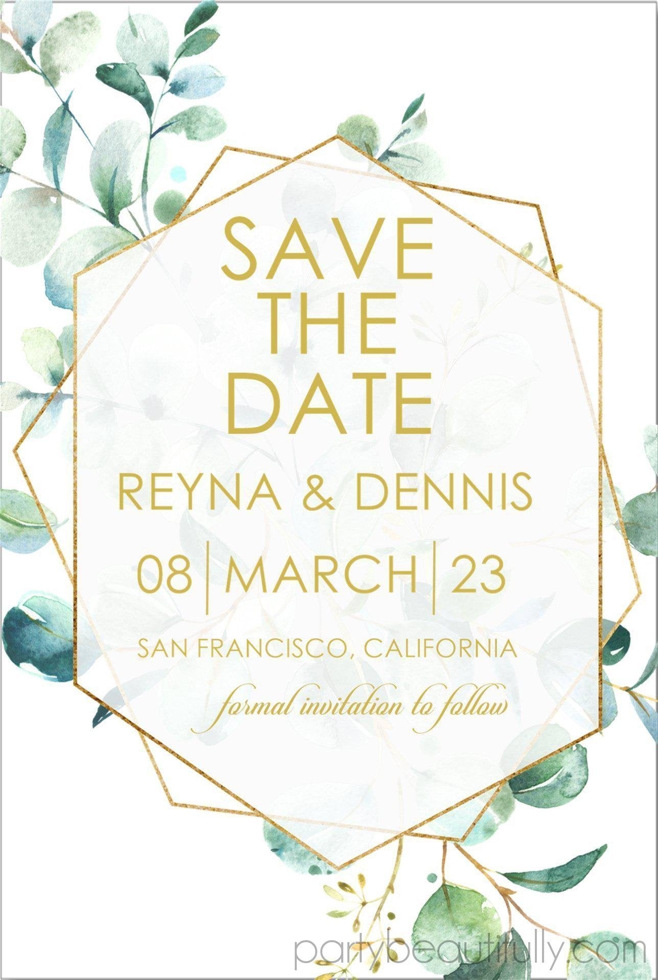 Eucalyptus And Gold Wedding Save The Date Cards