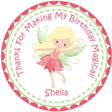 Fairy garden party sticker for girls’ birthday favors.