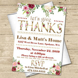 Fall floral Thanksgiving invitation with burgundy and blush flowers