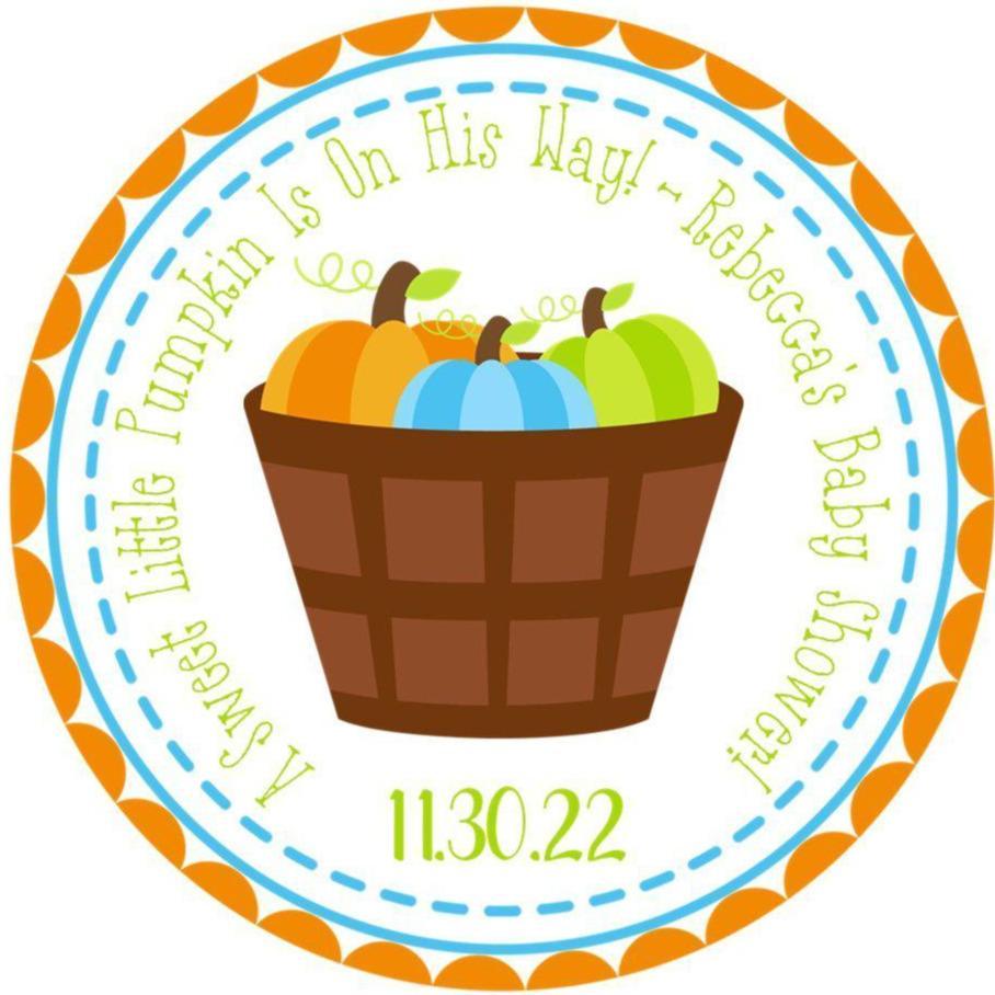 Fall pumpkin baby shower sticker with colorful pumpkin basket design