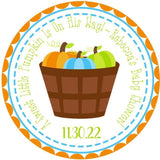 Fall pumpkin baby shower sticker with colorful pumpkin basket design