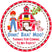 Farm boy barnyard birthday sticker with red barn and animals