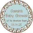 Feather tribal baby shower sticker with turquoise and brown design.