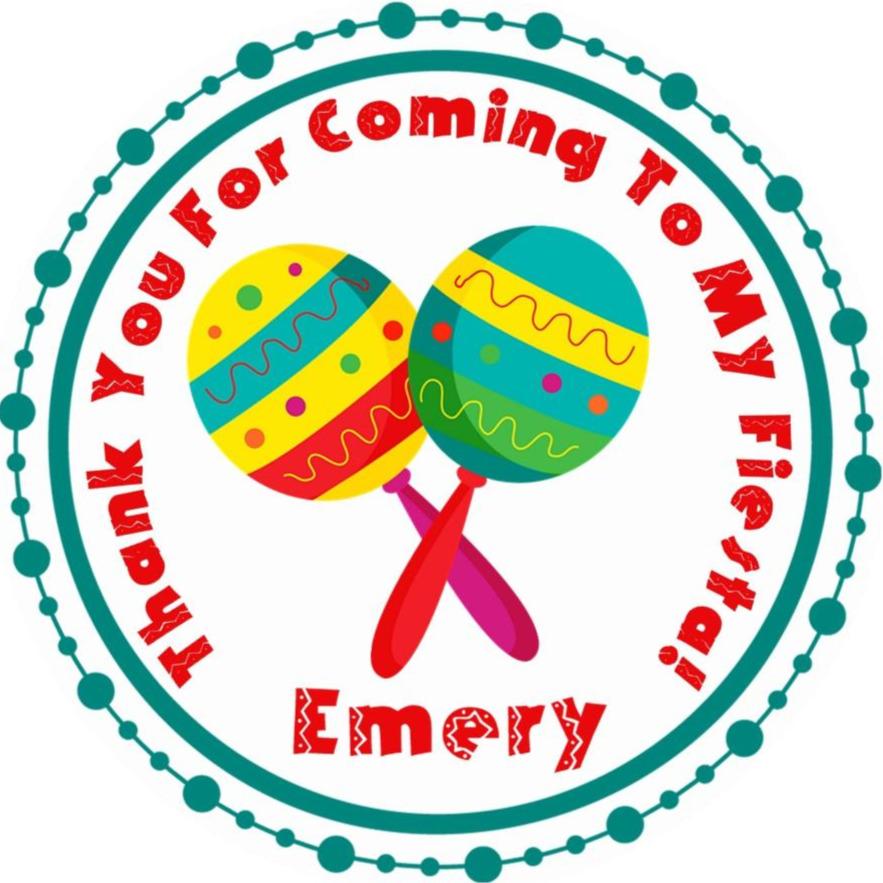 Fiesta birthday sticker with teal dotted border