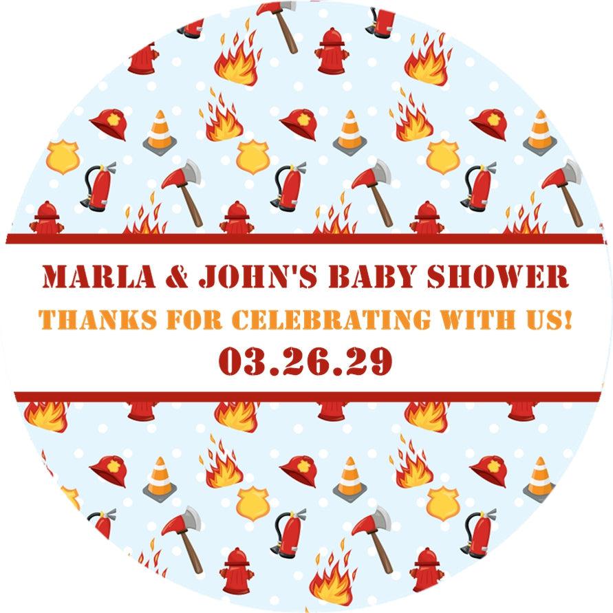 Firefighter Baby Shower Stickers Or Favor Tags