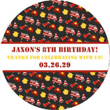 Firetruck and firefighter badge pattern birthday favor label