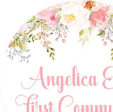Floral First Communion Stickers in pink