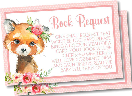Floral Woodland Fox Book Request Cards Printable