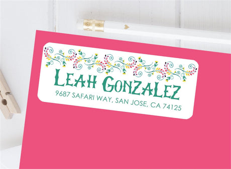 Floral address labels with decorative vine design